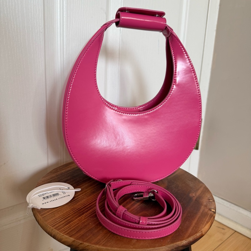 Staud Mini Moon Bag in Blossom (vivid pink)